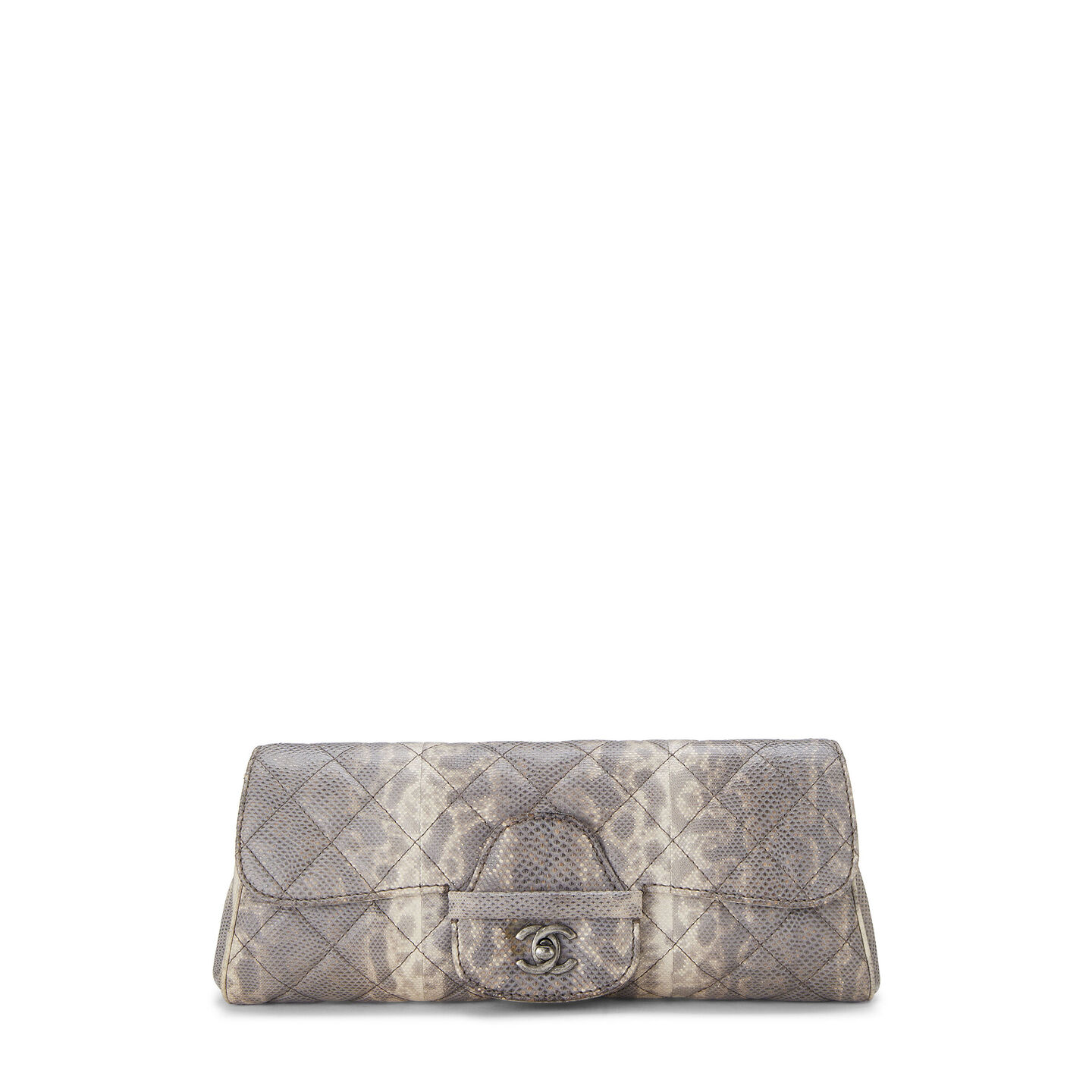 chanel grey embossed snakeskin quilted clutch