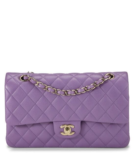Chanel Purple Quilted Caviar Classic Double Flap Small