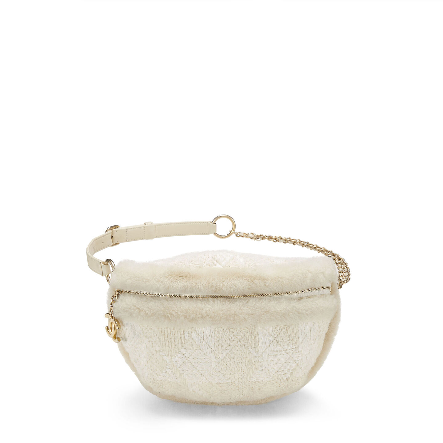 chanel ivory tweed & shearling belt bag