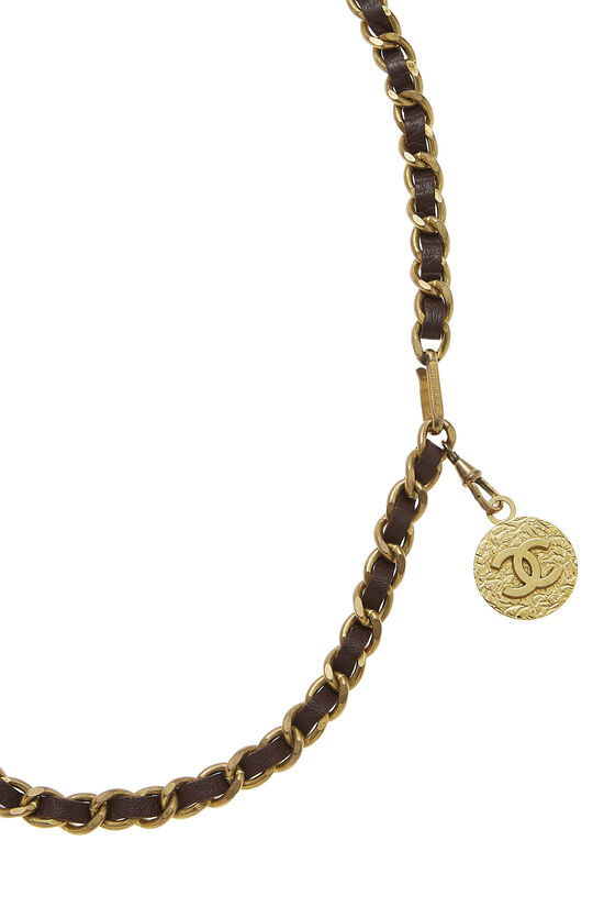 Gold & Burgundy Leather Chain Belt, , large image number 1