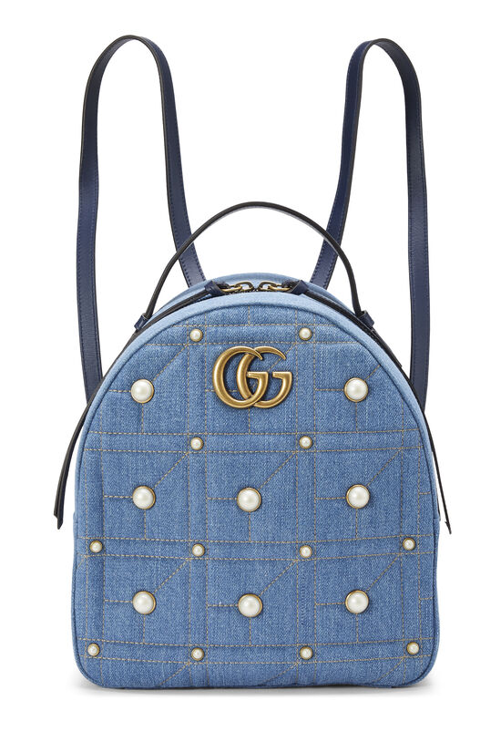 Blue Denim Pearl GG Marmont Backpack Small , , large image number 0