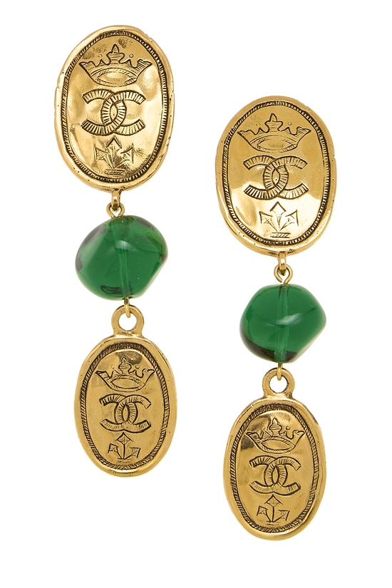 Green Gripoix 'CC' Earrings, , large image number 0