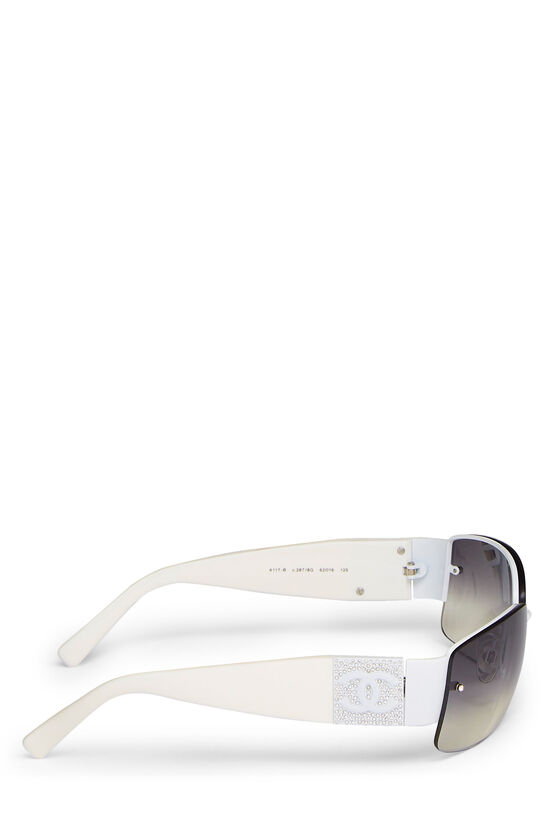 White Acetate & Crystal 'CC' Sunglasses, , large image number 3