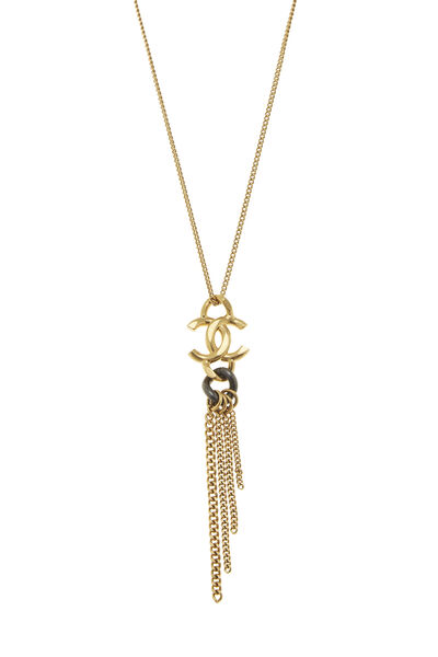 Gold 'CC' Fringe Dangle Necklace, , large