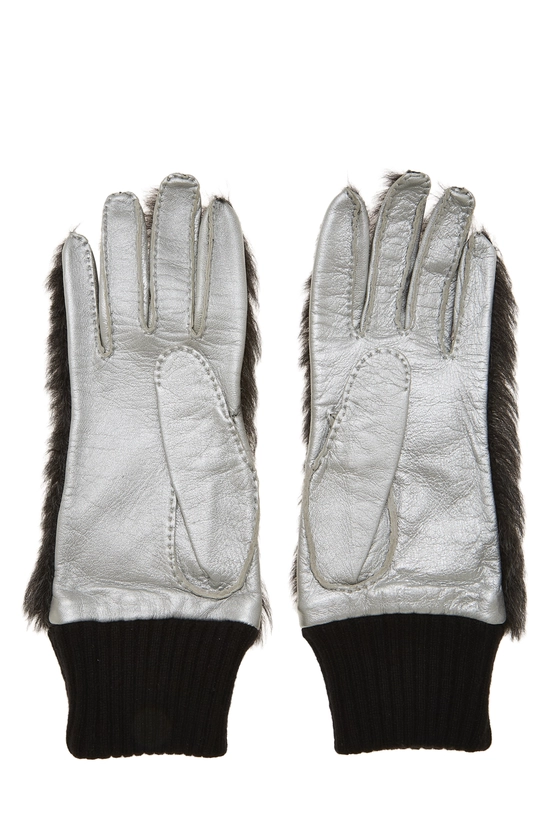 Black Faux Fur 'CC' Gloves, , large image number 1