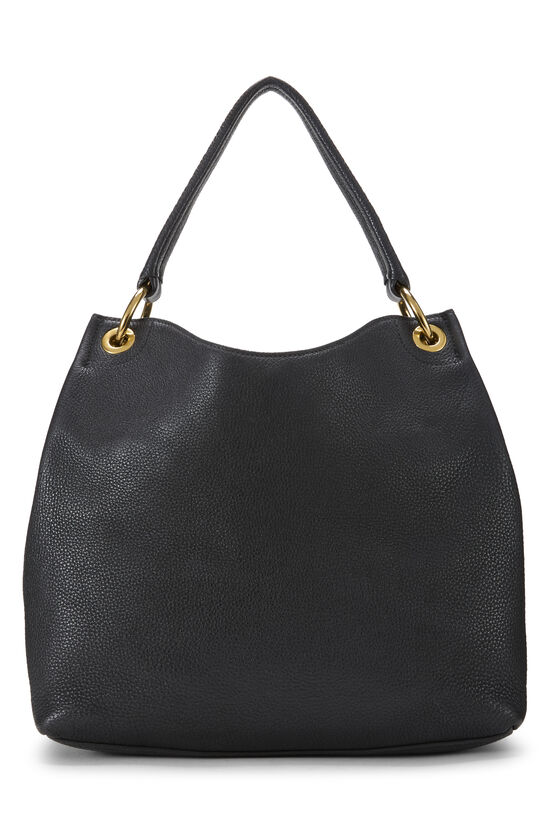 Black Vitello Daino Embossed Logo Hobo, , large image number 3