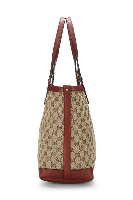 Authentic GUCCI Bree Tote Large GG Canvas Red Leather Trim NEW!