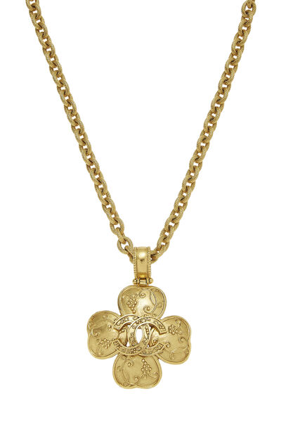 Gold 'CC' Clover Necklace, , large