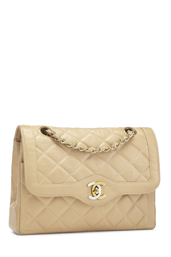 Beige Quilted Lambskin Paris Limited Double Flap Small