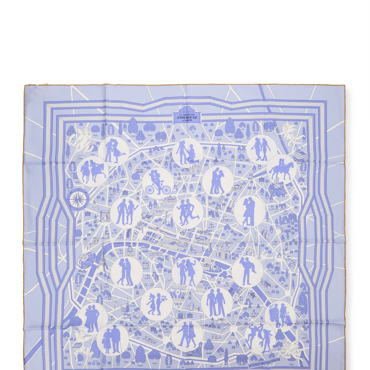 Hermès Blue & Multicolor 'Les Nouveaux Amoureux de Paris' Silk Scarf 90