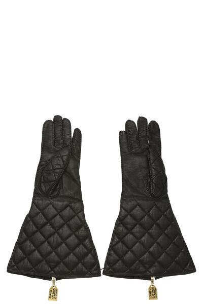 Brown Quilted Lambskin Gloves, , large