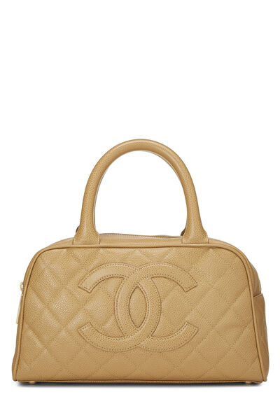 Beige Quilted Caviar Bowler Mini