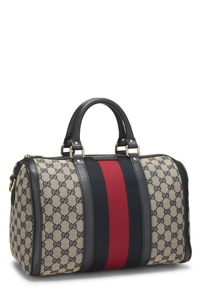 Navy Original GG Canvas Vintage Web Boston Bag Medium, , large