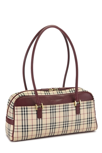 Burgundy Jacquard Check Long Bowler Small, , large