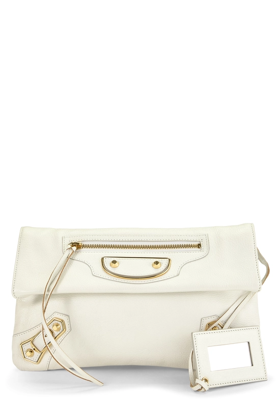 White Chevre Metallic Edge Crossbody Clutch, , large image number 0