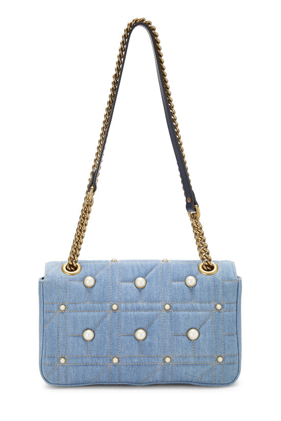 Blue Quilted Denim Pearl Marmont Crossbody Bag, , large image number 3