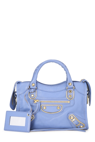 Blue Chevre Metallic Edge Classic City Bag Mini