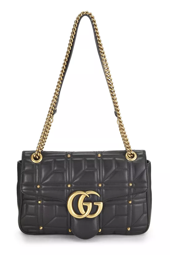 Black Studded Leather GG Marmont Shoulder Bag, , large image number 0