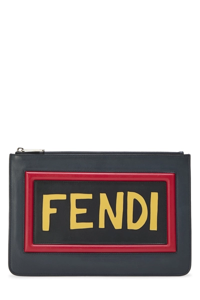 Fendi Navy Leather Think Vocabulary Pouch