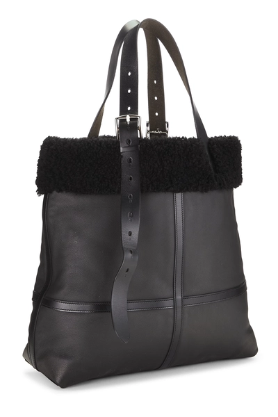 Black Shearling Etriviere Shopping Aviator Tote, , large