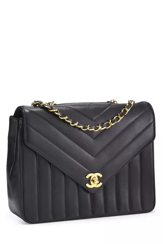 Black Chevron Lambskin Envelope Flap Small, , large image number 1