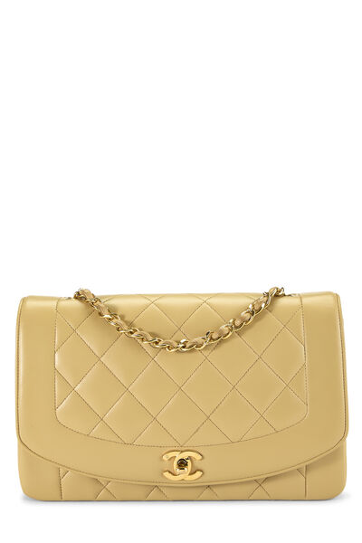 Beige Quilted Lambskin Diana Flap Medium