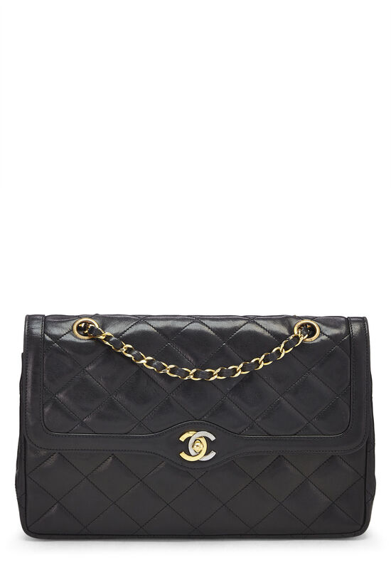 Black Quilted Lambskin Paris Limited Double Flap Jumbo