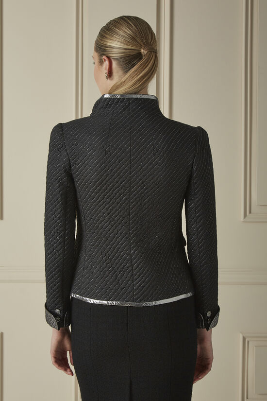 Black Quilted Cotton Metallic Striped Jacket, , large image number 1