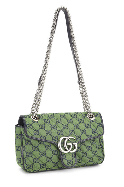 Green Canvas GG Marmont Shoulder Bag Small, , large