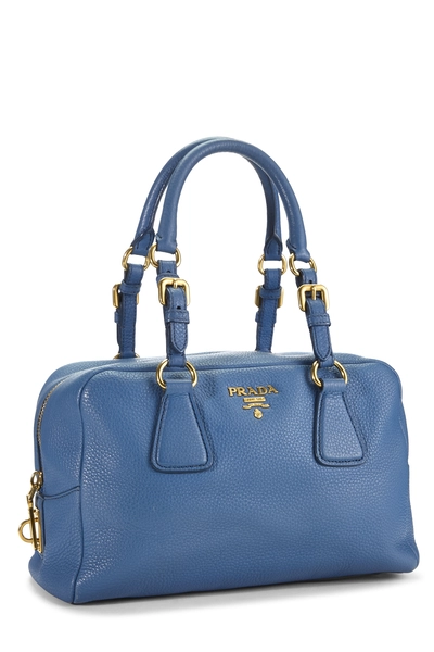 Blue Vitello Daino Bauletto Handbag Small, , large