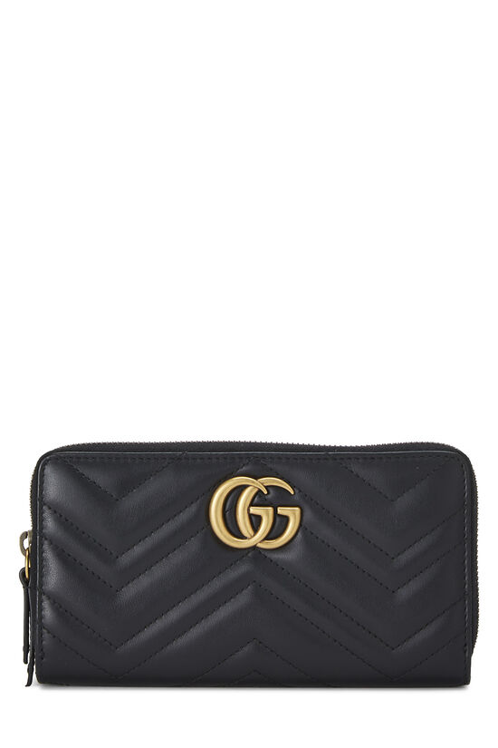 Black Chevron Leather GG Marmont Zip Wallet, , large image number 0