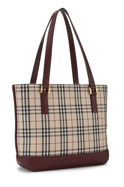 Burgundy Check Jacquard Canvas Zip Tote Small, , large