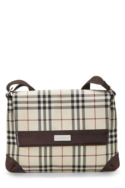 Beige Check Nylon Flap Messenger