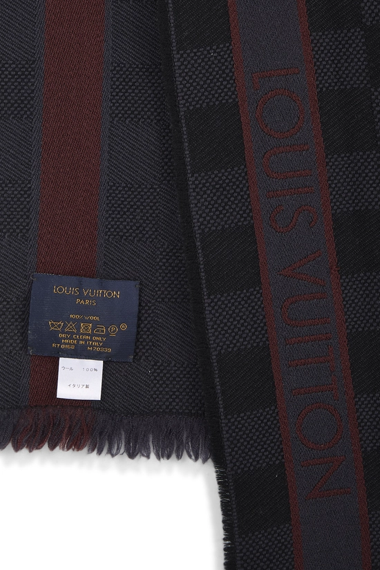 Navy Damier Graphite Echarpe Messager Wool Scarf, , large image number 2