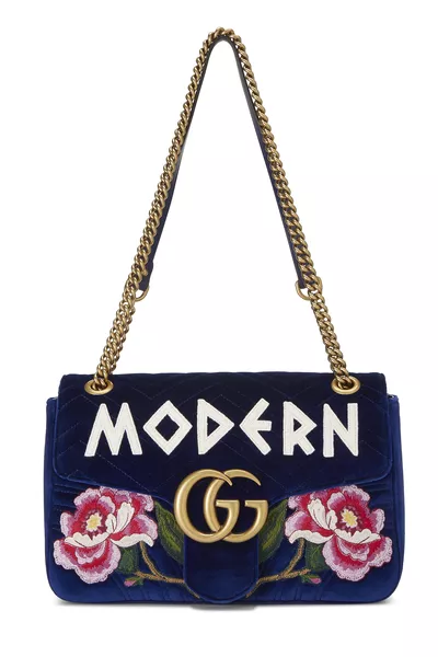 Blue Velvet GG Marmont 'Modern' Shoulder Bag