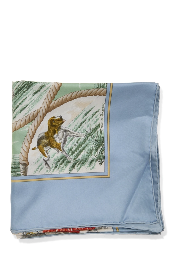 Blue & Multicolor 'Auteuil en Mai' Silk Scarf 90, , large image number 1