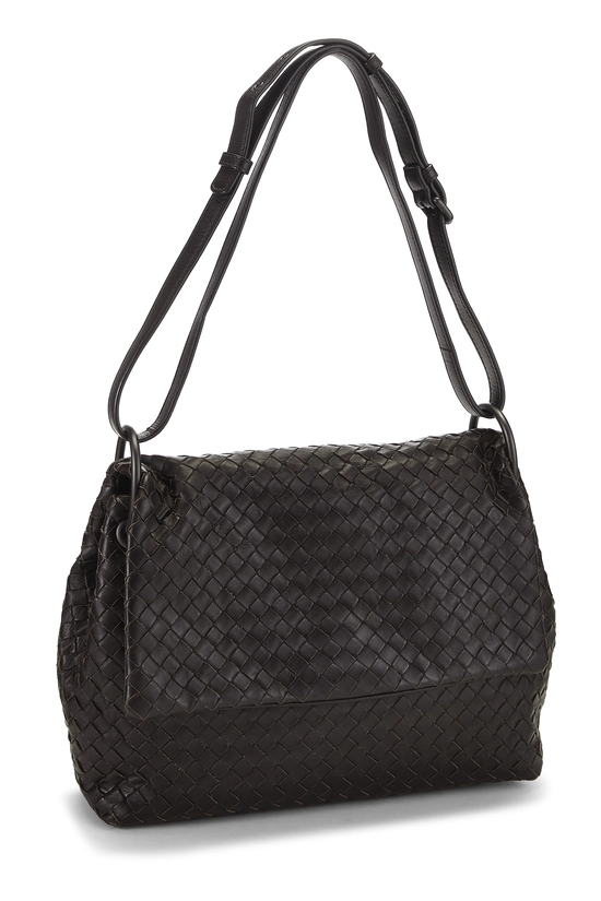 Brown Intrecciato Leather Flap Shoulder Bag, , large image number 1