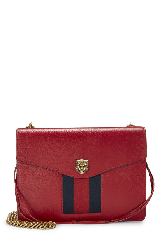 Red Leather Web Animalier Chain Shoulder Bag, , large image number 1