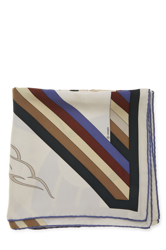 White & Multicolor 'Les Jeux d'Hermes' Silk Scarf 90, , large image number 1