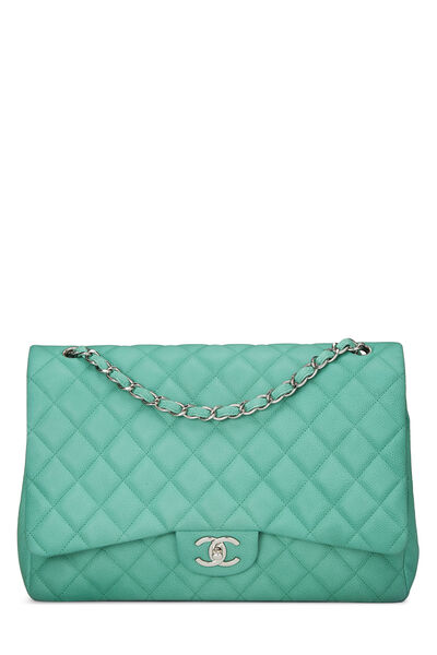 Green Quilted Caviar New Classic Double Flap Maxi