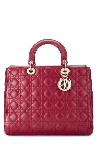 Red Cannage Quilted Lambskin Lady Dior Large