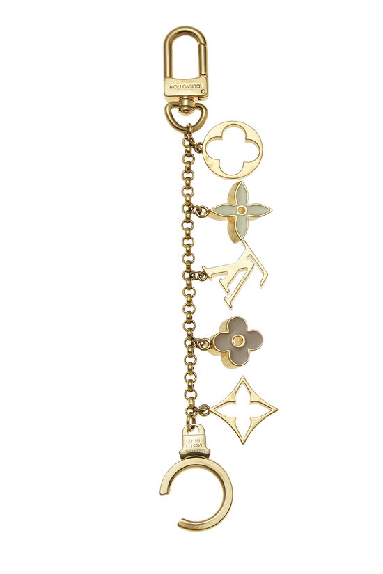 Gold & Beige Enamel Fleur De Monogram Bag Charm Chain, , large image number 1