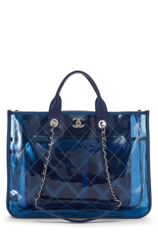 Blue Quilted Vinyl Coco Splash Shopping Tote Medium, , large image number 0