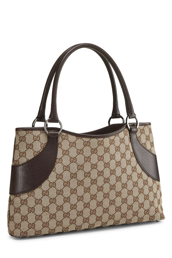 Authentic GUCCI beige/brown Original GG canvas brown Leather Lrge DONNA Tote  NWT