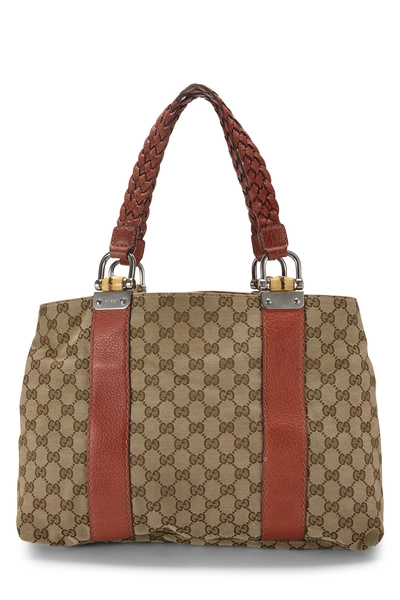 Gucci Orange Original GG Canvas Bamboo Bar Tote