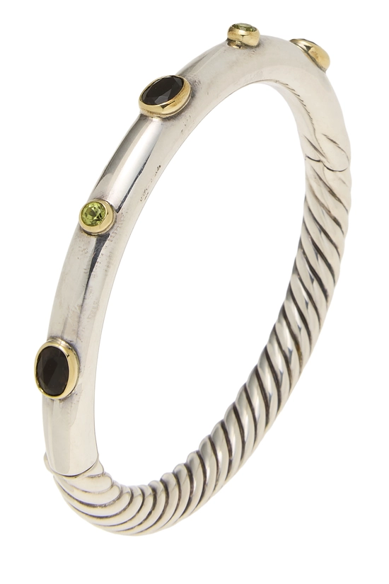 Silver Smoky Quartz & Peridot Cable Bangle, , large image number 0