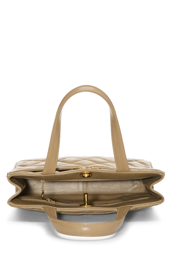 Beige Quilted Caviar 'CC' Turnlock Handbag, , large image number 5