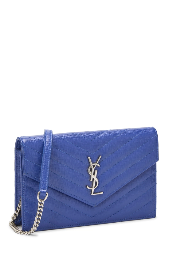 Blue Grained Calfskin Envelope Wallet On Chain (WOC), , large image number 1