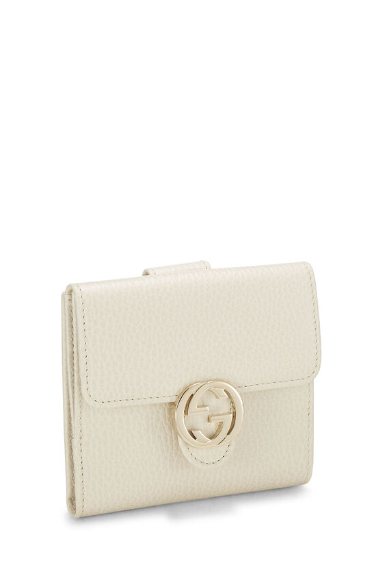 White Grained Leather Interlocking French Flap Wallet, , large image number 1