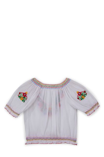 White Floral Embroidered Hungarian Blouse, , large